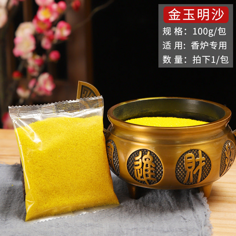 Golden Jade Incense Burner with Illuminating Sand, pearl candle – Heat-Resistant Ash Holder with Silicon Carbide for Aromatherapy & Decor