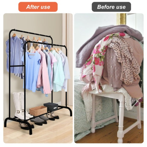 Heavy Duty Double Clothes Rail Hanging Rack Garment Display Stand Shoes Storage