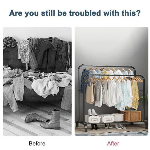 Heavy Duty Double Clothes Rail Hanging Rack Garment Display Stand Shoes Storage