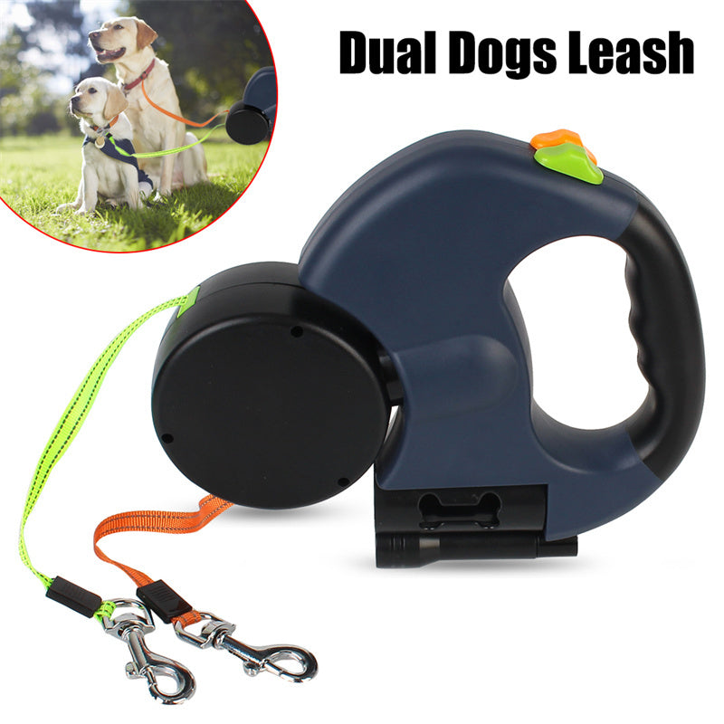 Retractable Dual Dog Leash for Small Dogs – No Tangle, LED Light, 360° Swivel