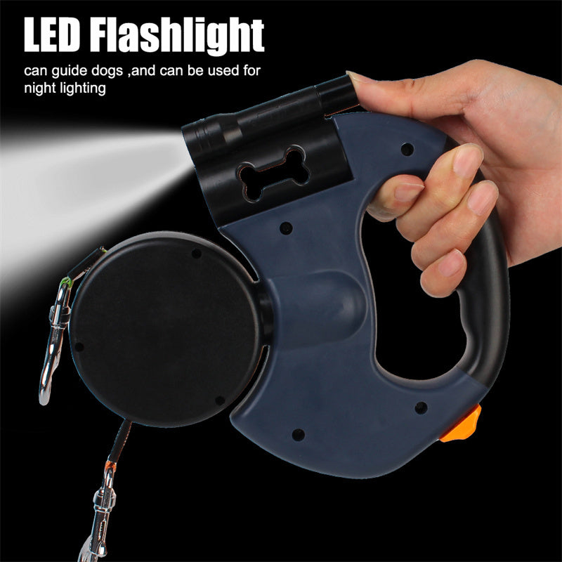 Retractable Dual Dog Leash for Small Dogs – No Tangle, LED Light, 360° Swivel