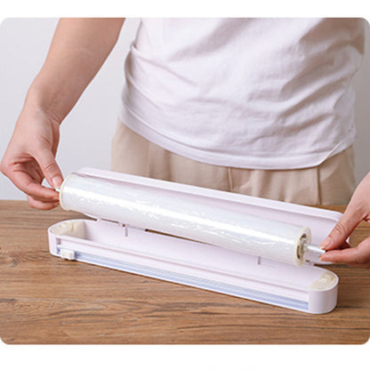 Suction Cup Plastic Wrap Cutter – Household Kitchen Cling Film Dispenser with Safe Slide Blade