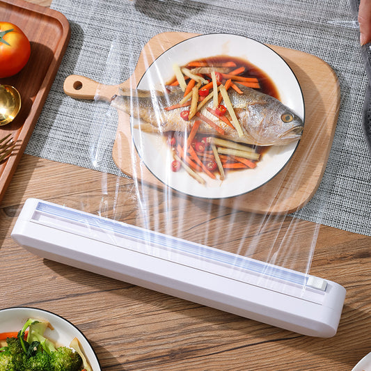 Suction Cup Plastic Wrap Cutter – Household Kitchen Cling Film Dispenser with Safe Slide Blade