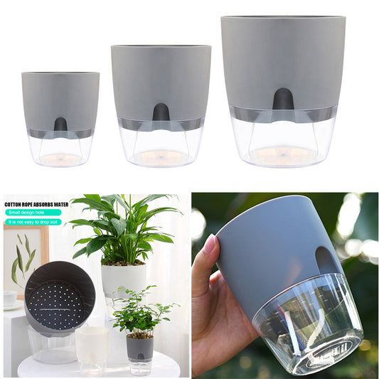 Automatic Self-Watering Transparent Flower Pot – Plastic Resin Planter with Water Storage for Indoor Plants