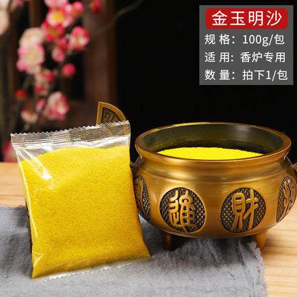 Golden Jade Incense Burner with Illuminating Sand, pearl candle – Heat-Resistant Ash Holder with Silicon Carbide for Aromatherapy & Decor