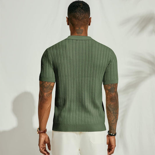 Summer Knitted Men's Polo Shirt – Lightweight Short Sleeve Solid Color Tee