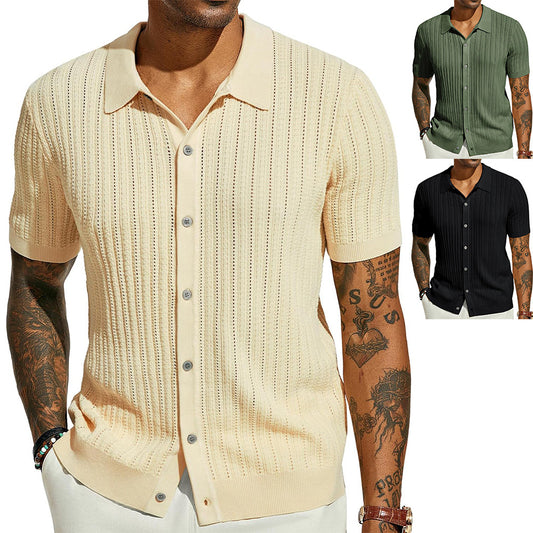 Summer Knitted Men's Polo Shirt – Lightweight Short Sleeve Solid Color Tee