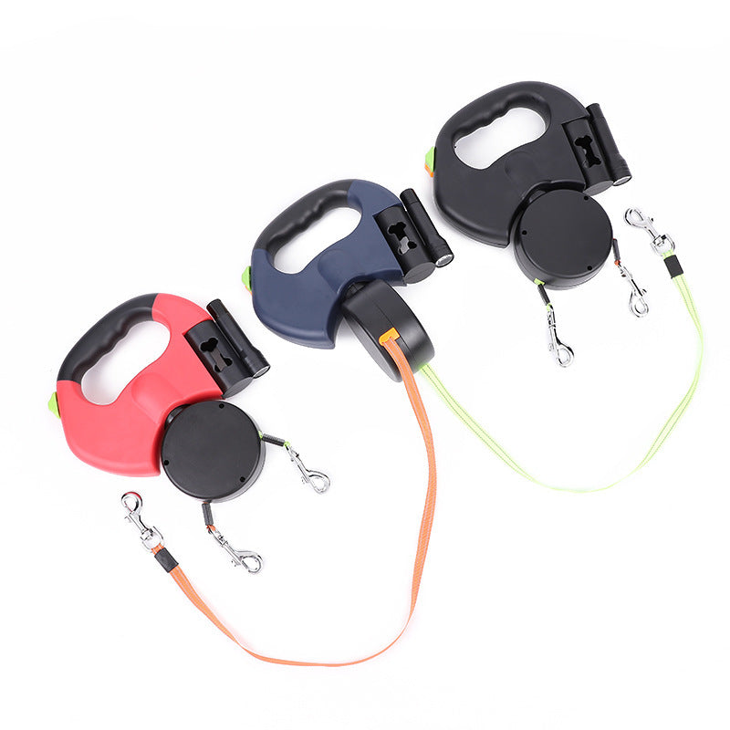 Retractable Dual Dog Leash for Small Dogs – No Tangle, LED Light, 360° Swivel