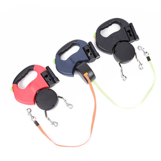 Retractable Dual Dog Leash for Small Dogs – No Tangle, LED Light, 360° Swivel